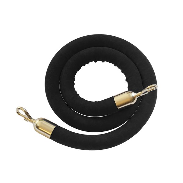 Montour Line Velvet Rope Black With Pol.Brass Snap Ends 8ft.Foam Core VL310Rope-80-BK-SE-PB